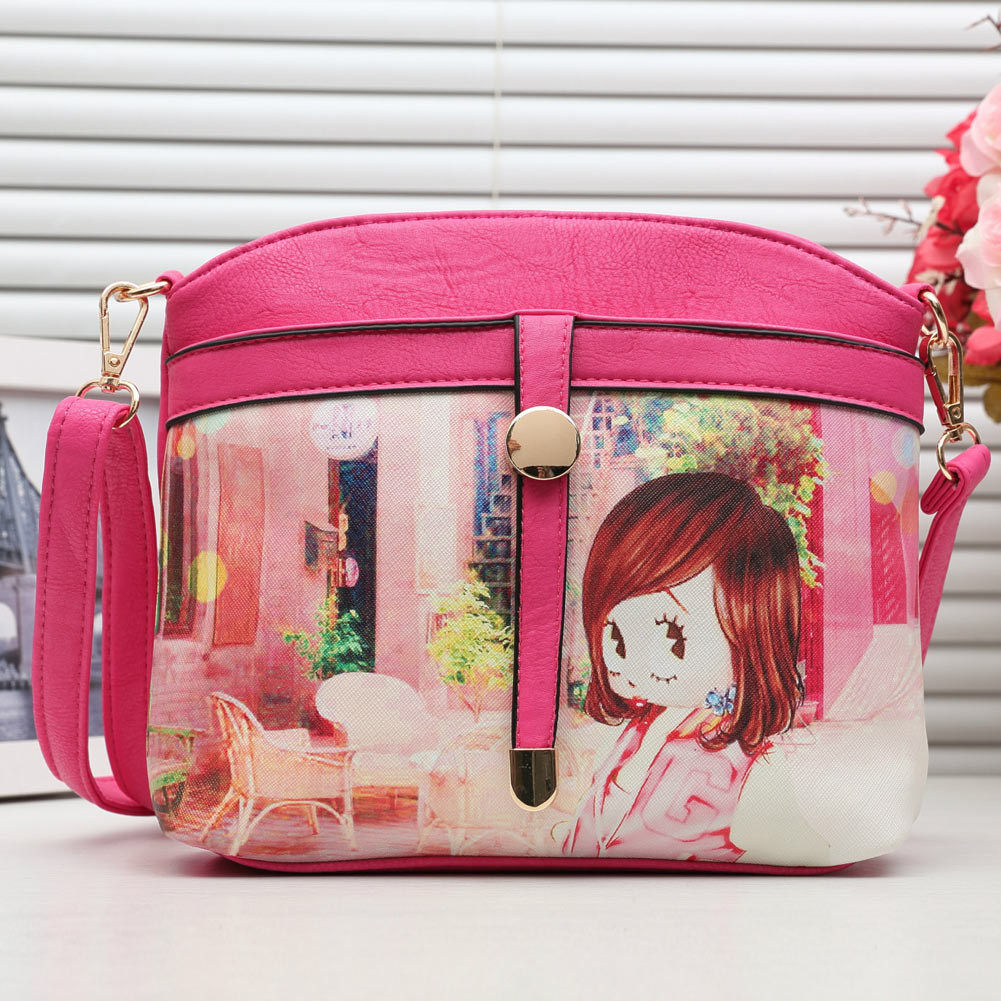 unknown Fashion Women Crossbody Bag Vintage Print PU Leather Shell Bag Shoulder Messenger Bag