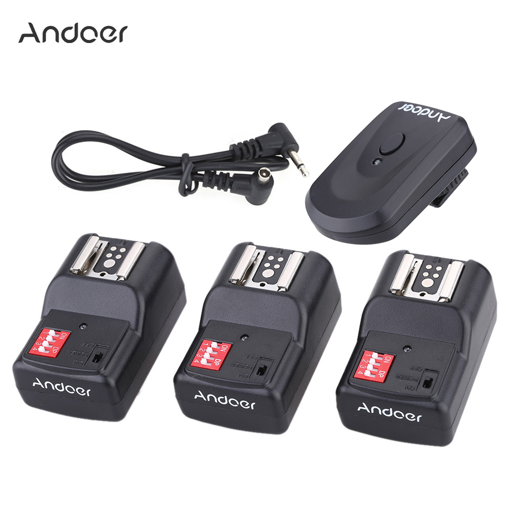 unknown Andoer 16 Channel Wireless Remote Flash Trigger Set 1 Transmitter + 3 Receivers + 1 Sync Cord for Canon Nikon Pentax Olympus Sigma Sunpak Vivitar Neewer YOUNGNUO Speedlite