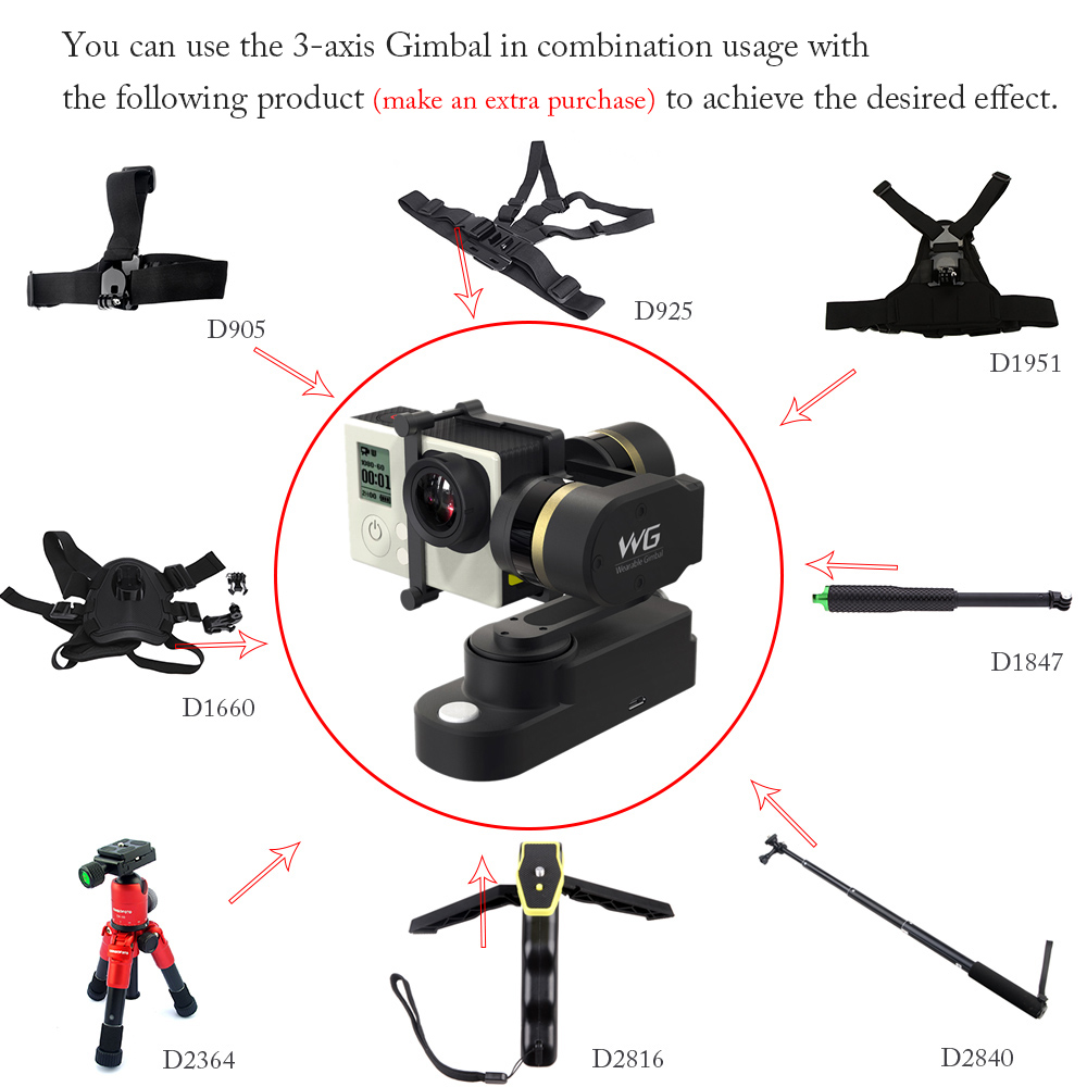 Feiyu FY WG 3-axis Wearable Gimbal Stabilizer for GoPro Hero 3 3+ 4 SJCAM SJ4000 and Similar Shaped Action Cameras
