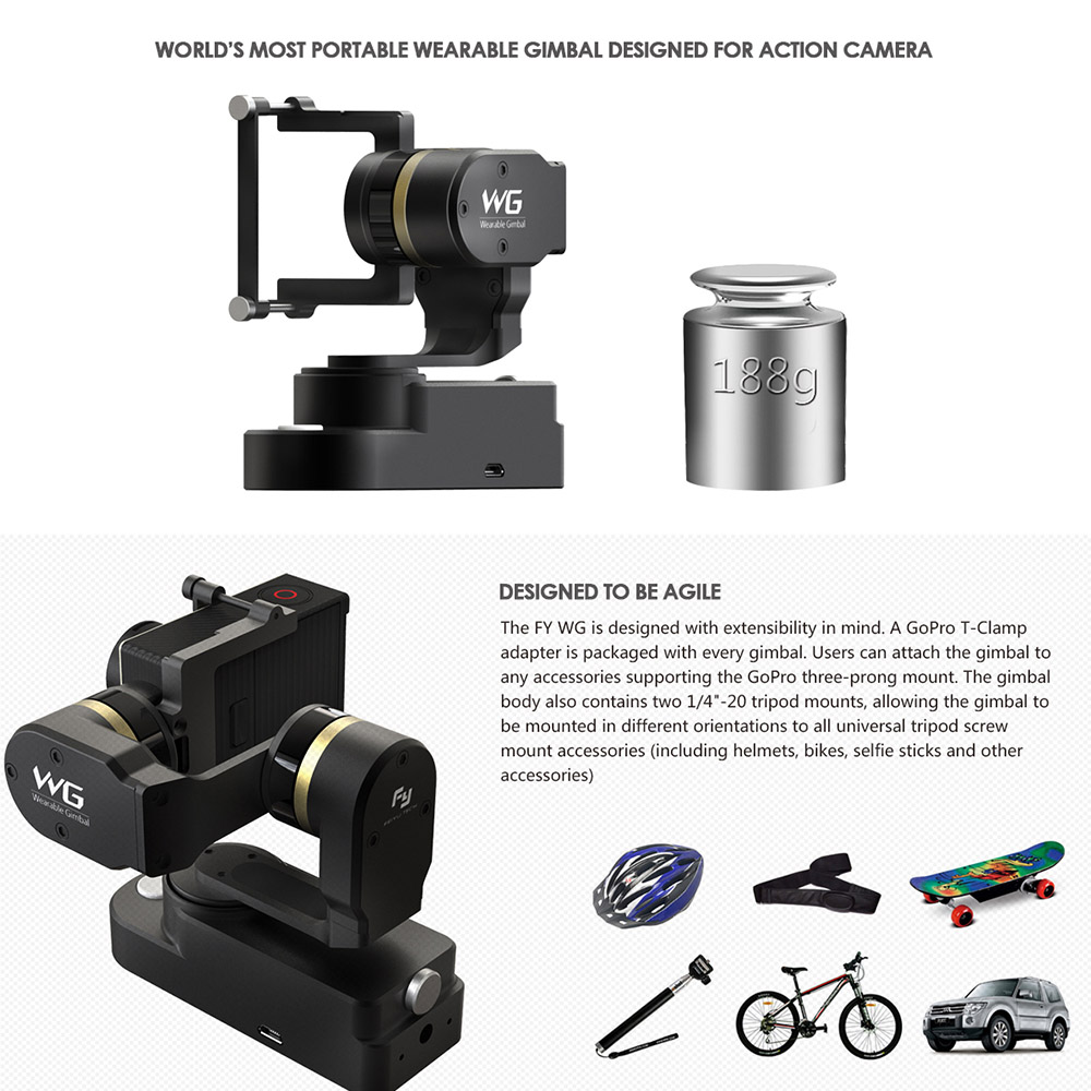 Feiyu FY WG 3-axis Wearable Gimbal Stabilizer for GoPro Hero 3 3+ 4 SJCAM SJ4000 and Similar Shaped Action Cameras