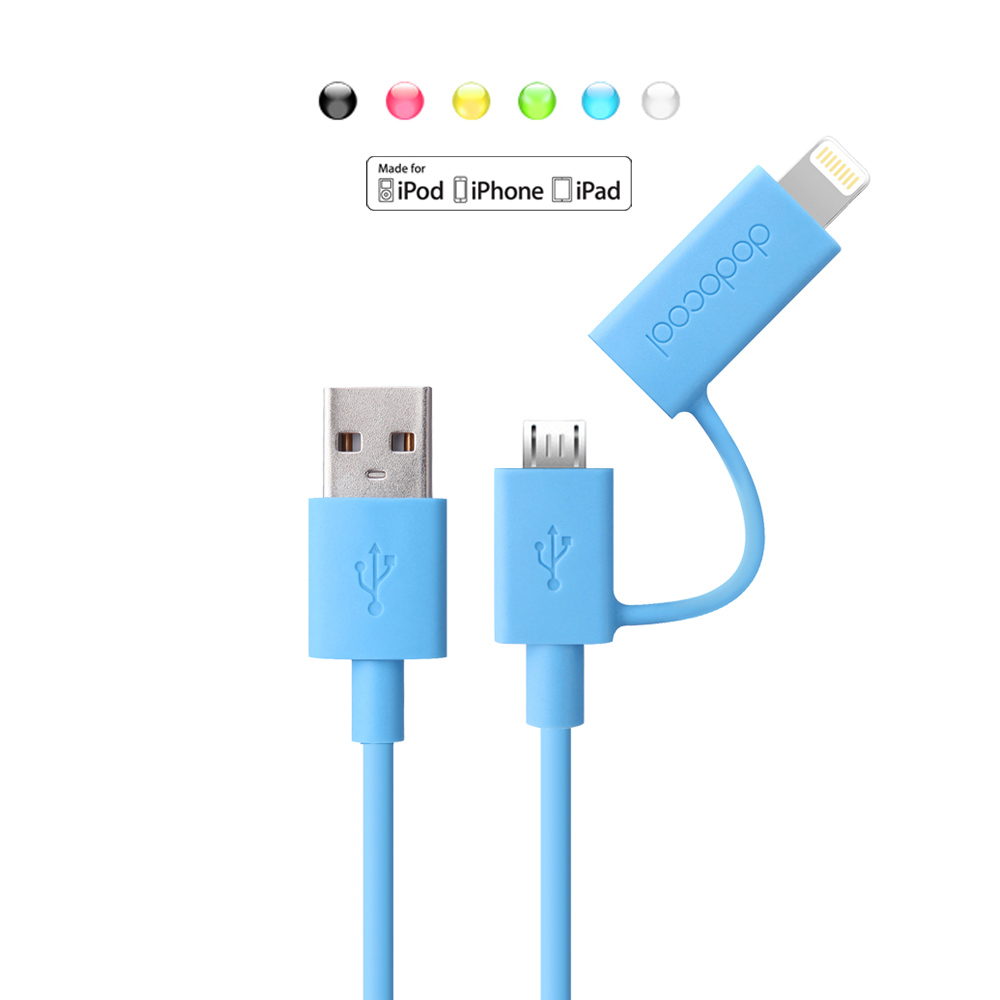unknown dodocool Apple Certified 2-in-1 Lightning 8pin+Micro USB Charge/Sync Cable for iPhone 5 5s 5c 6 Samsung HTC LG Smartphones Tablet Blue