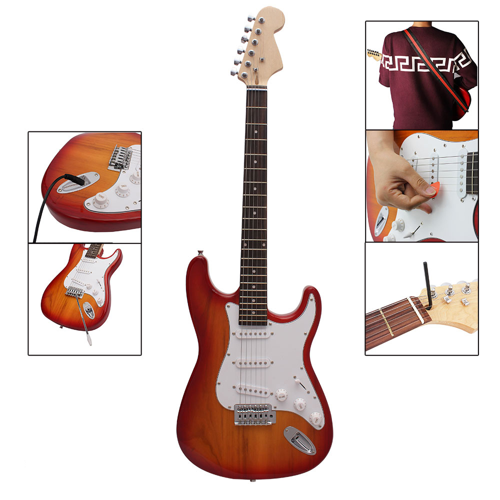 ST Electric Guitar Basswood Body Rosewood Fingerboard with Gig Bag Picks Strap