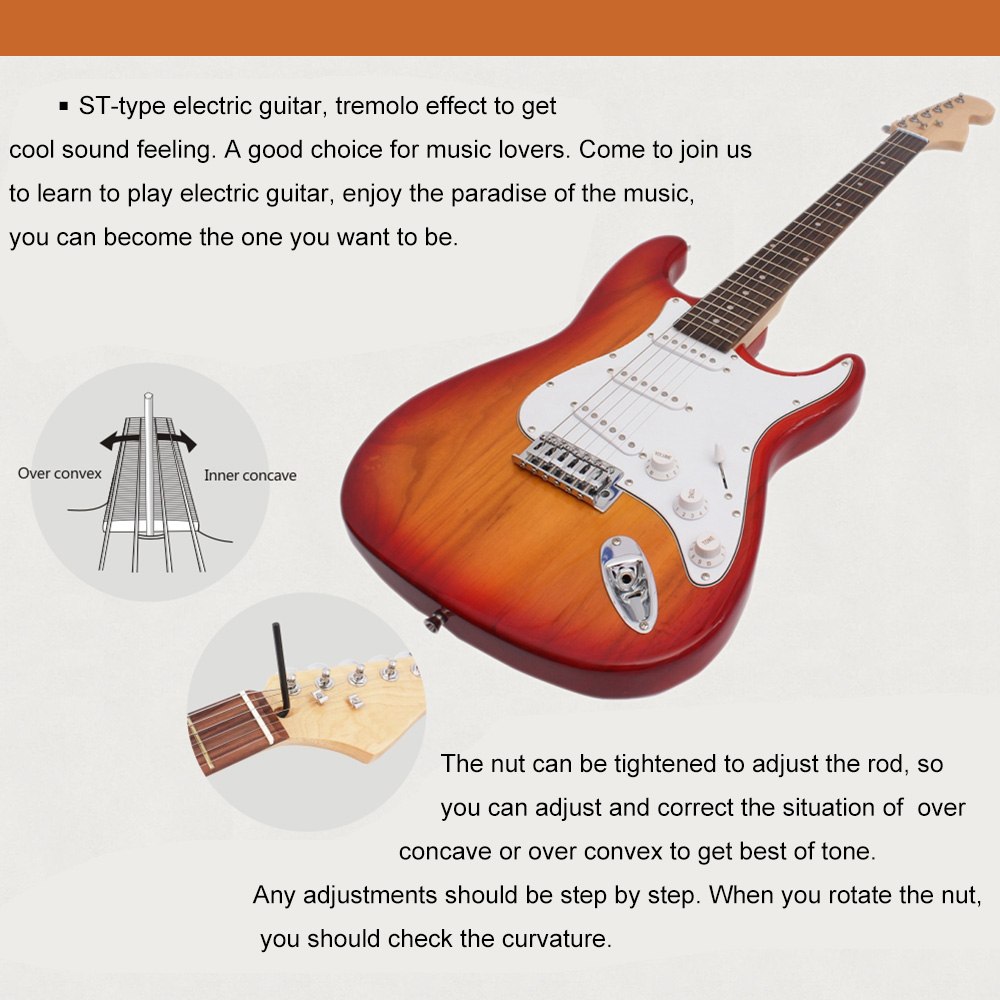 ST Electric Guitar Basswood Body Rosewood Fingerboard with Gig Bag Picks Strap