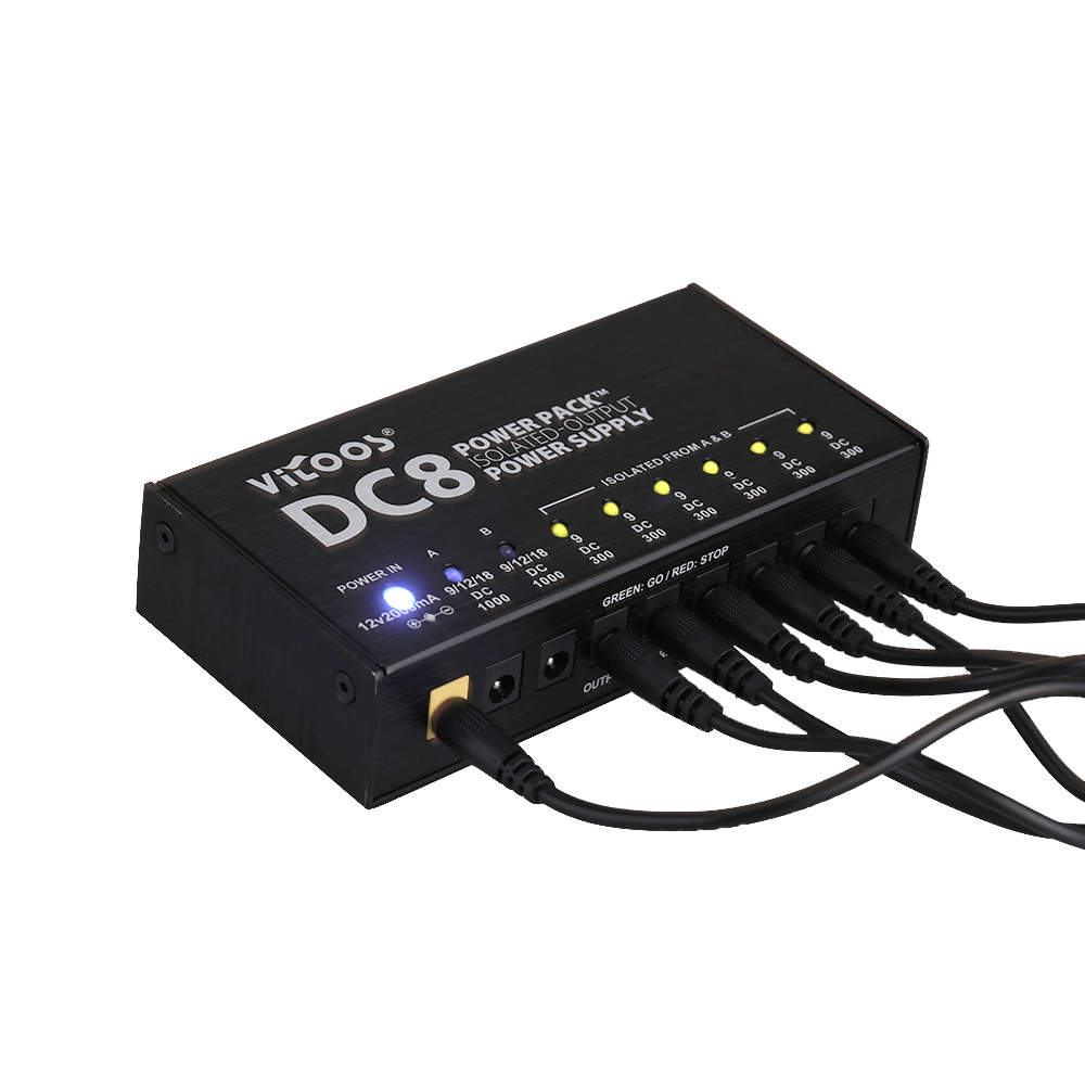 unknown VITOOS DC8 Portable Guitar Effects Power Supply 8 Isolated Outputs 6 Way 9V 2 Way Adjustable 9V 12V 18V Switching Stabilized Voltage with Anallobar AC100-240V