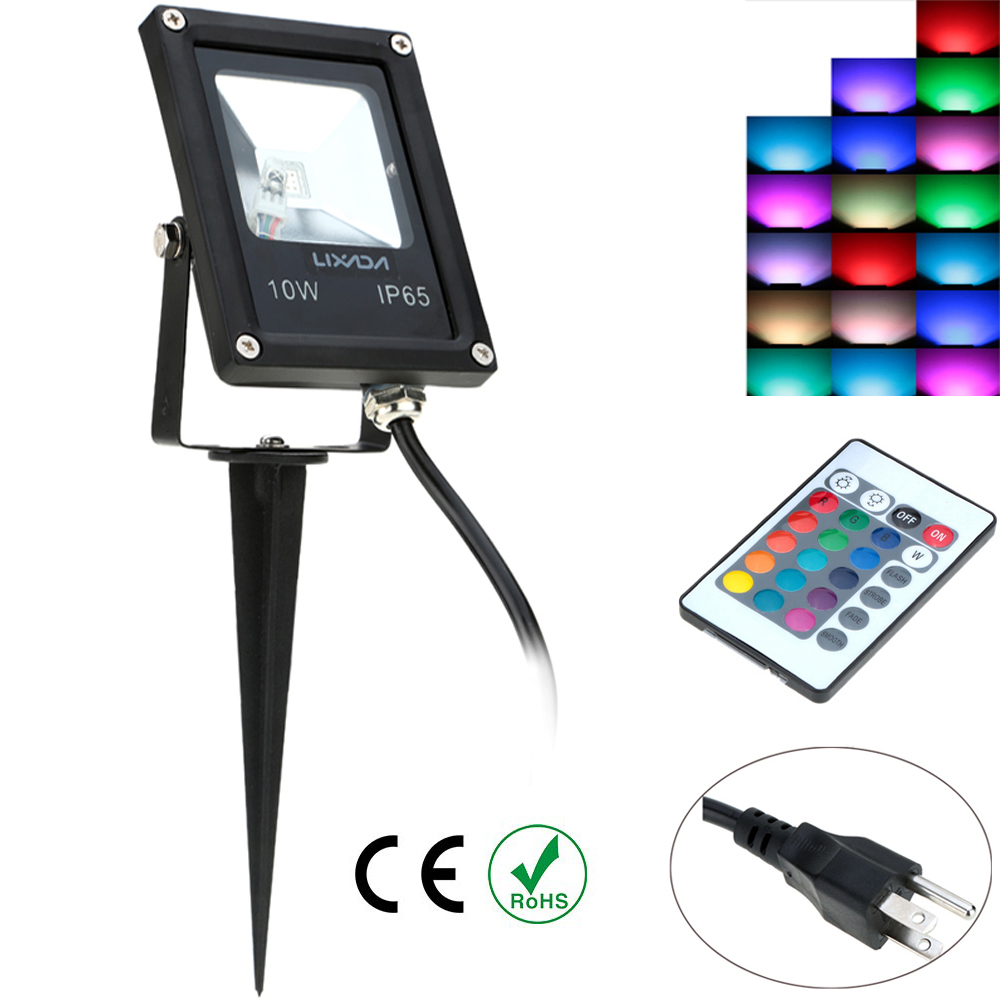 unknown LIXADA Real Power 10W 85-265V AC IP65 Ultrathin LED Flood Light with Wire & Stake US Plug Outdoor Garden Tunnel Square Yard Landscape Lighting CE RoHs