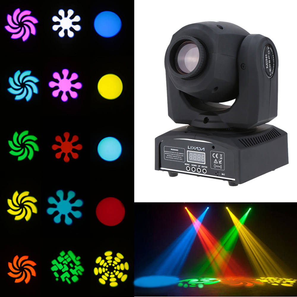 unknown LIXADA DMX-512 Mini Moving LED RGBW Stage Light with Shapes Automatic Professional 9/11 Channel 25W AC 100-240V Sound Active