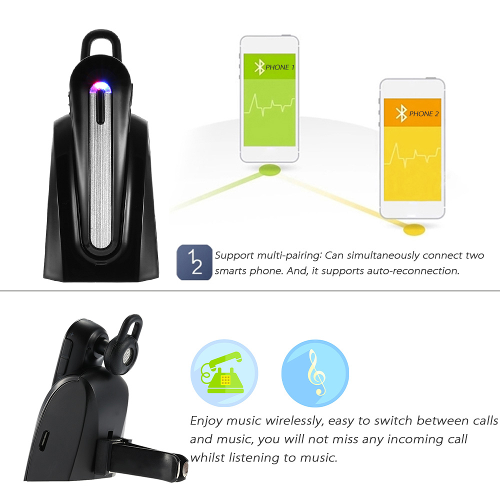 JT-C17 Wireless In-ear Headphone In-car Bluetooth 4.1 Headset Music Earphone Hands-free with Mic Black for iPhone 6 Plus 6 Samsung S6 S5 Note 5 4 HTC Laptop Tablet PC other Bluetooth-enabled devices
