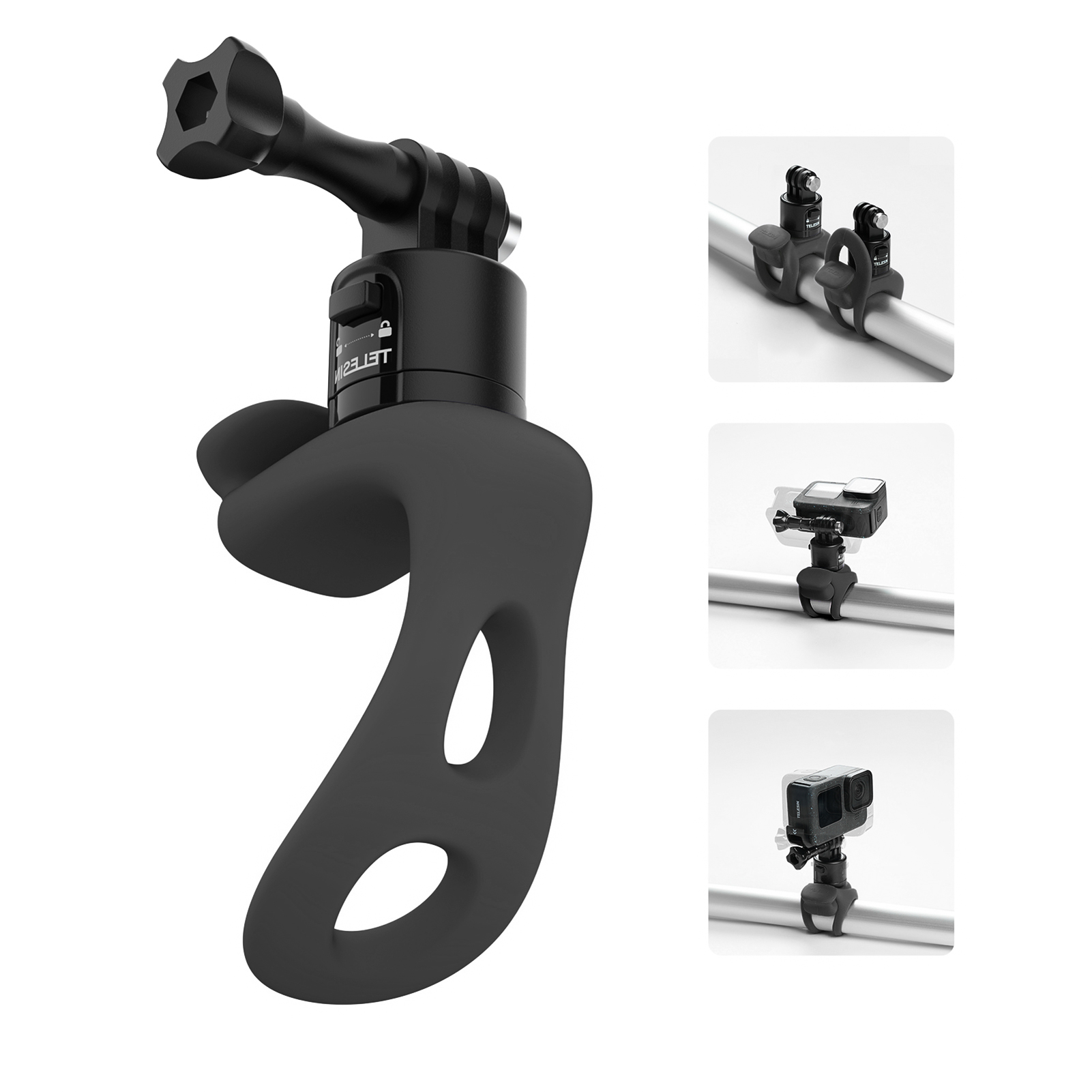 thumbnail image 1 of Montaje de cámara TELESIN para Osmo X4/X3 montaje rápido en bicicleta de silicona Negro, 1 of 8
