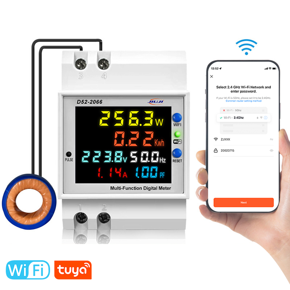 Tomshoo Medidor de electricidad, medidores Wifi de Cousopo con medidor Wifi con compatibilidad con funciones App Meter de compatibilidad con aplicaciones y medidores de medidores de ida y derecha