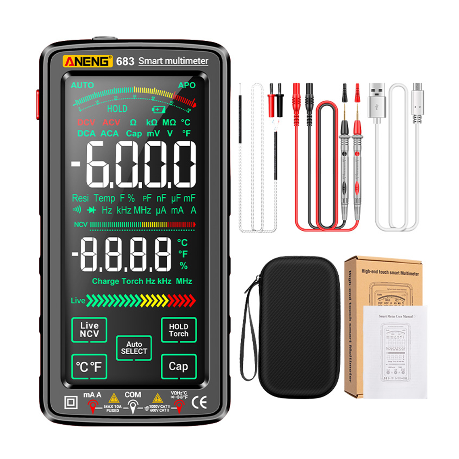 thumbnail image 1 of Multímetro ANENG 683 6000 Tester Ncv Pantalla VA color inverso, 1 of 8