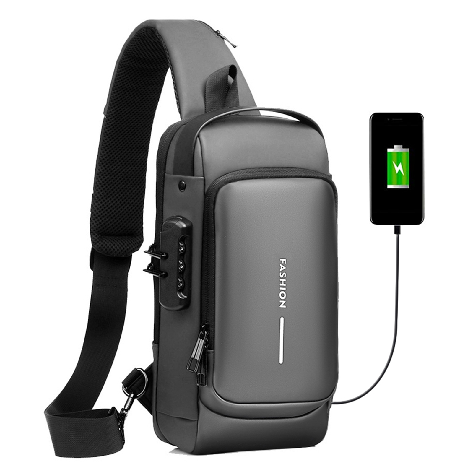 thumbnail image 1 of MABOTO Bolsa de un solo hombro, bloqueo impermeable - robo de hombres con cerradura con puerto USB - robo de cocho con impermeable - robo de cocho con bloqueo impermeable, 1 of 8