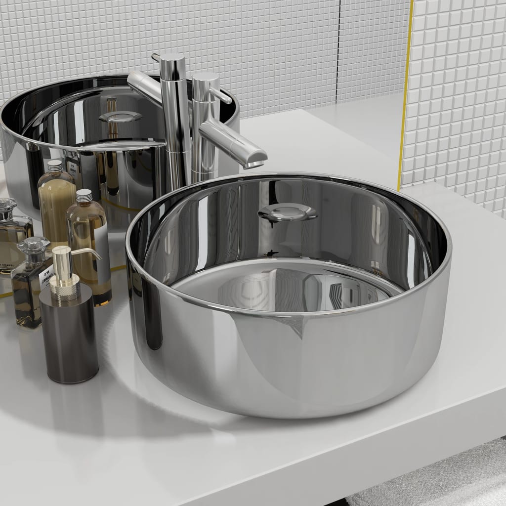 Waschbecken 40 x 15 cm Keramik Silbern | Rakuten