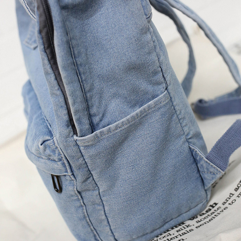 Japanese and Korean literature and art small fresh shoulder bag female Korean college style denim backpack simple all-match student schoolbag blue