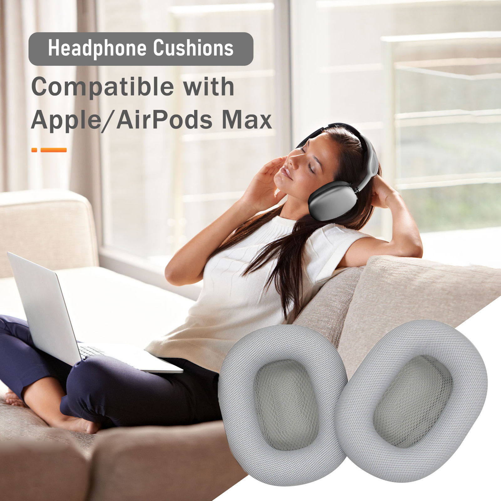 Mesh Fabric Earpads Replacement Headphones Cushion Easy to Install Compatible with Apple/AirPods Max