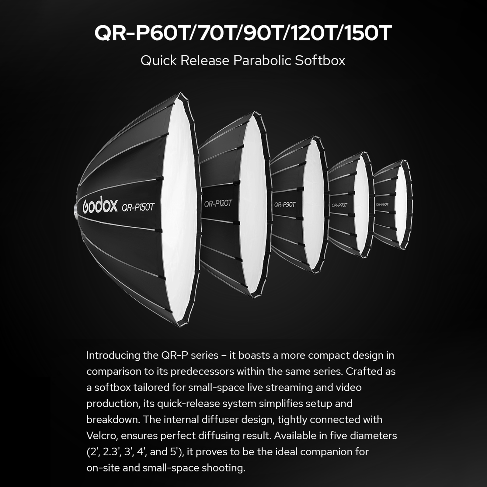 thumbnail image 4 of Caja de luz blanda Godox QR-P90T Softbox parabólico de liberación rápida de 90 cm/35,4 pulgadas Softbox plegable profesional con soporte Bowen estándar y difusores para estudio de fotografía Fotografí, 4 of 7