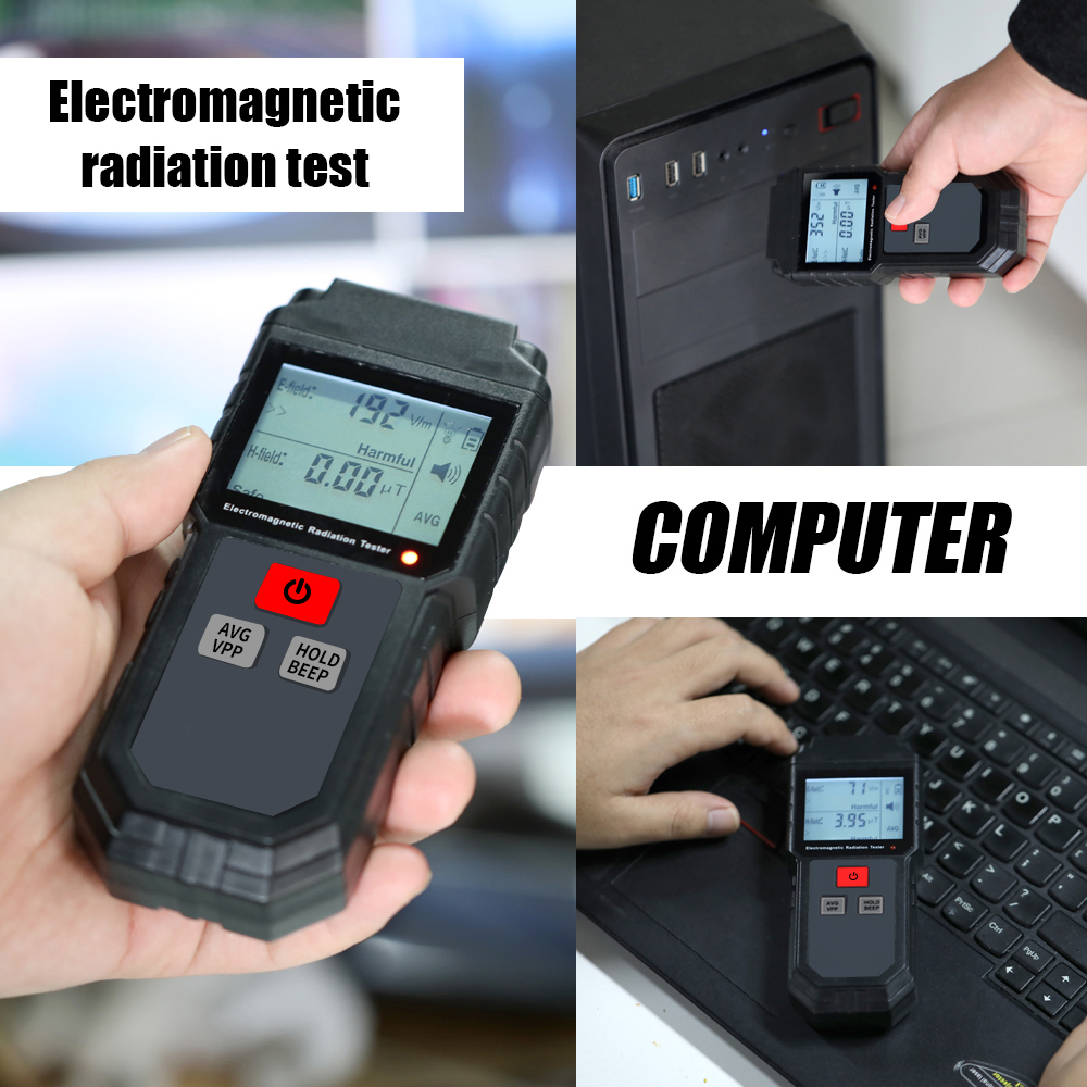 Portable Handheld Digital LCD Electromagnetic Radiation Tester Electric Field Magnetic Field Dosimeter Detector with Sound and Light Alarm