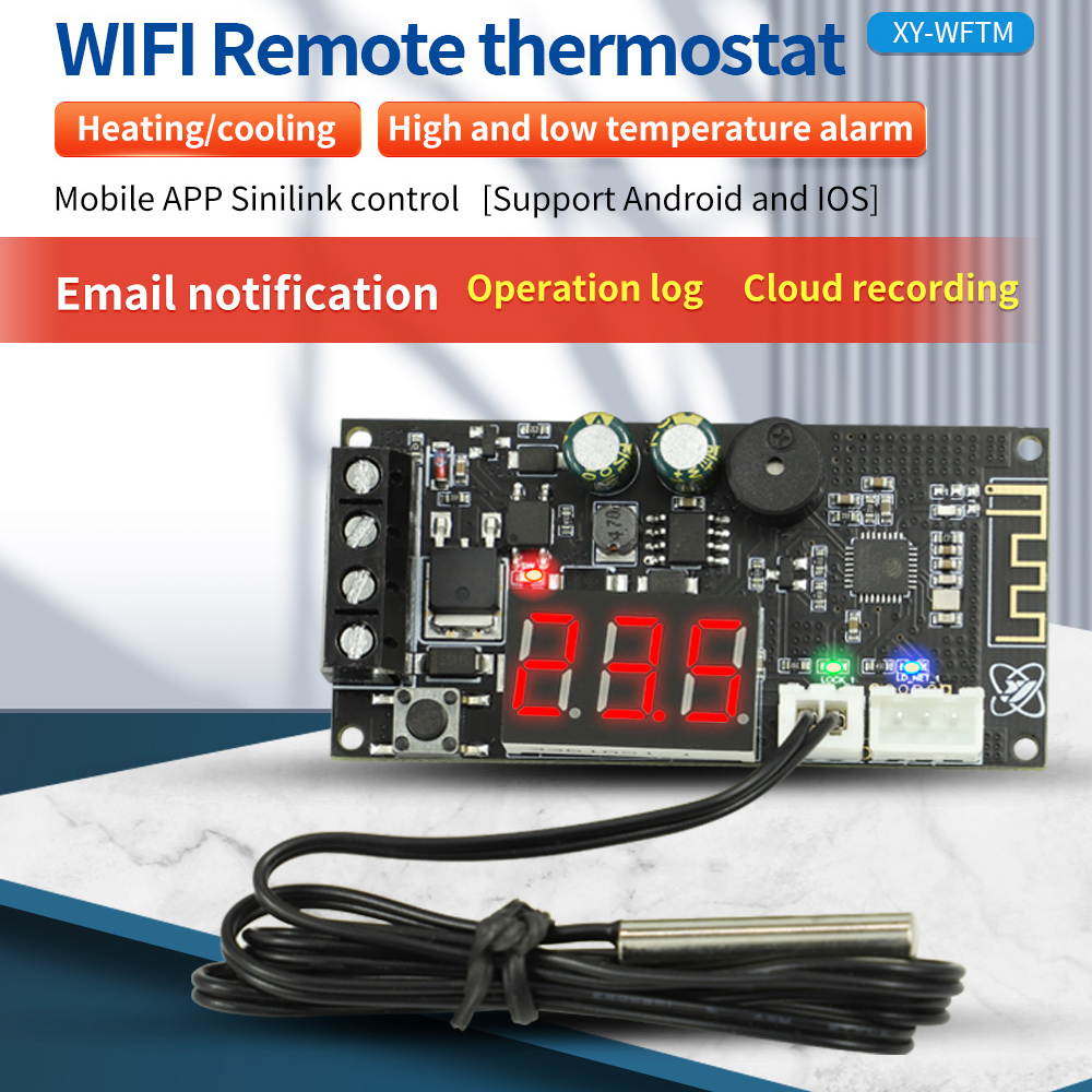 Remote WIFI Temperature Controller Refrigeration Heating Temperature Control Module Digital Temperature Controller Mobilephone APP Control Support Android and iOS System Support 15 Days Cloud Recording and Remote Firmware Upgrade