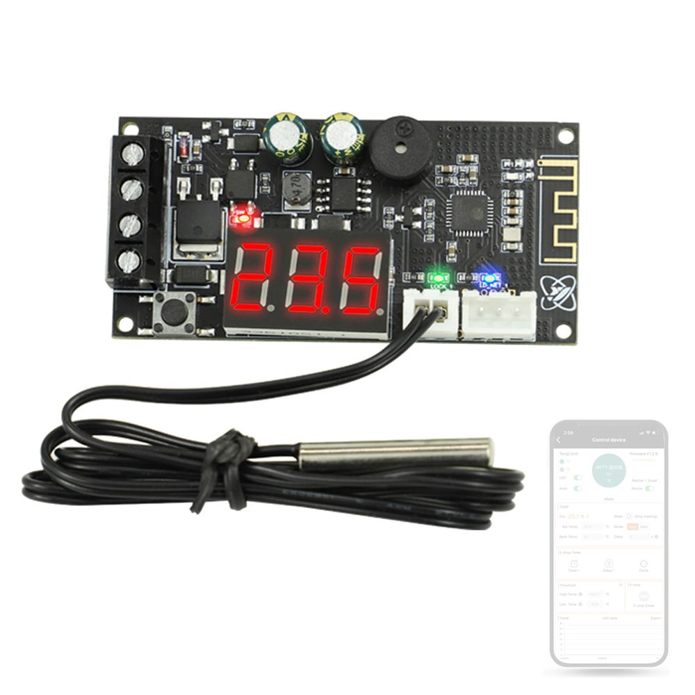Remote WIFI Temperature Controller Refrigeration Heating Temperature Control Module Digital Temperature Controller Mobilephone APP Control Support Android and iOS System Support 15 Days Cloud Recording and Remote Firmware Upgrade