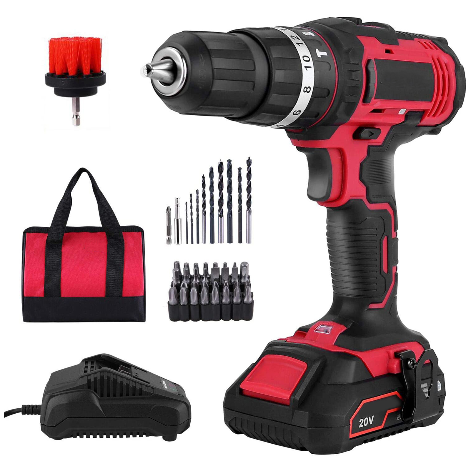 Cordless Drill Driver,  20V Cordless Electric Drill Driver with 1Pcs Li-Ion Batteries, Speed Drill Driver 1H Fast Charger UK