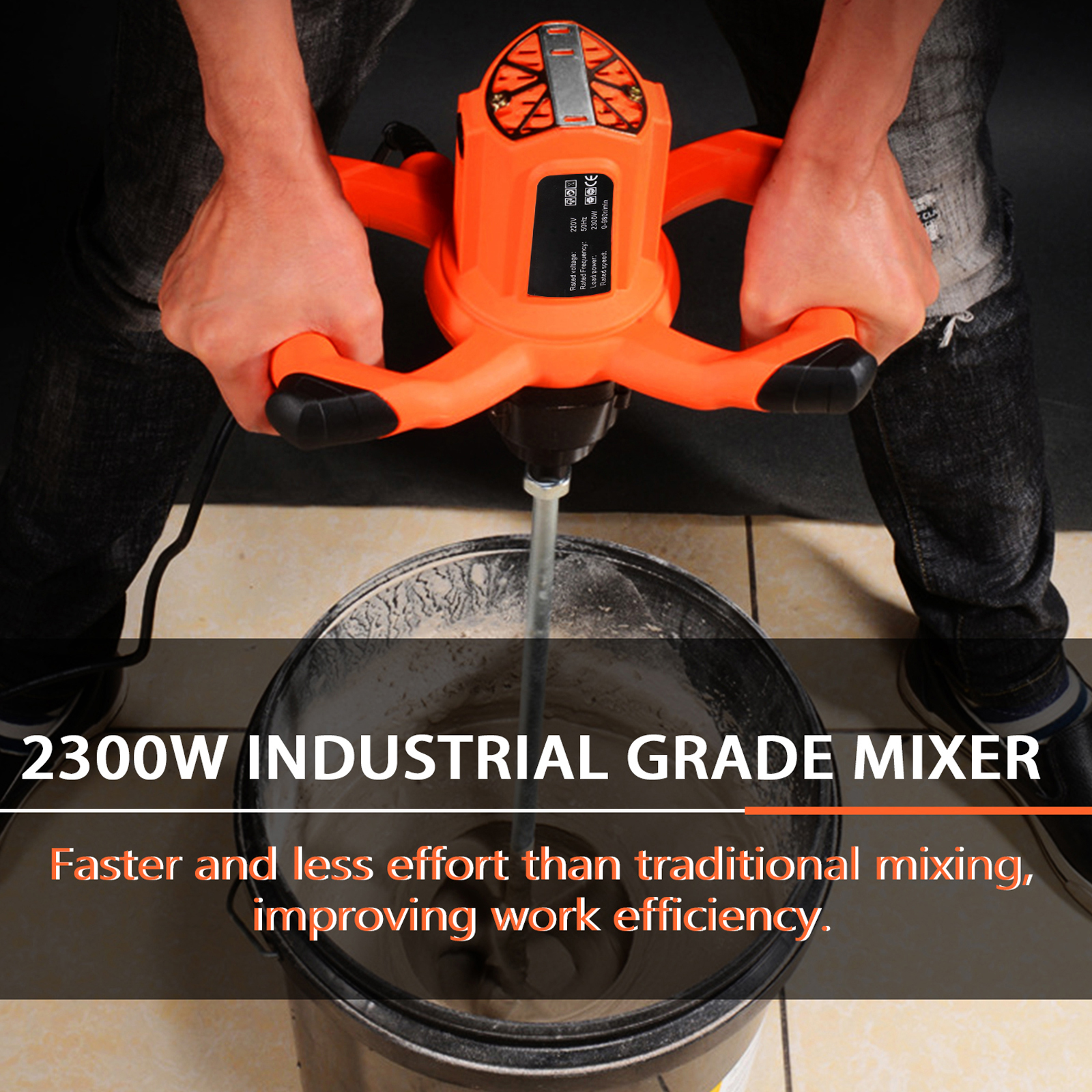 KKMOON 2300W Industrial Grade Mixer 6 Gear Adjustable Speed Handheld Paint Cement Plaster Mortar Coating Mixer Putty Powder Mixing Machine