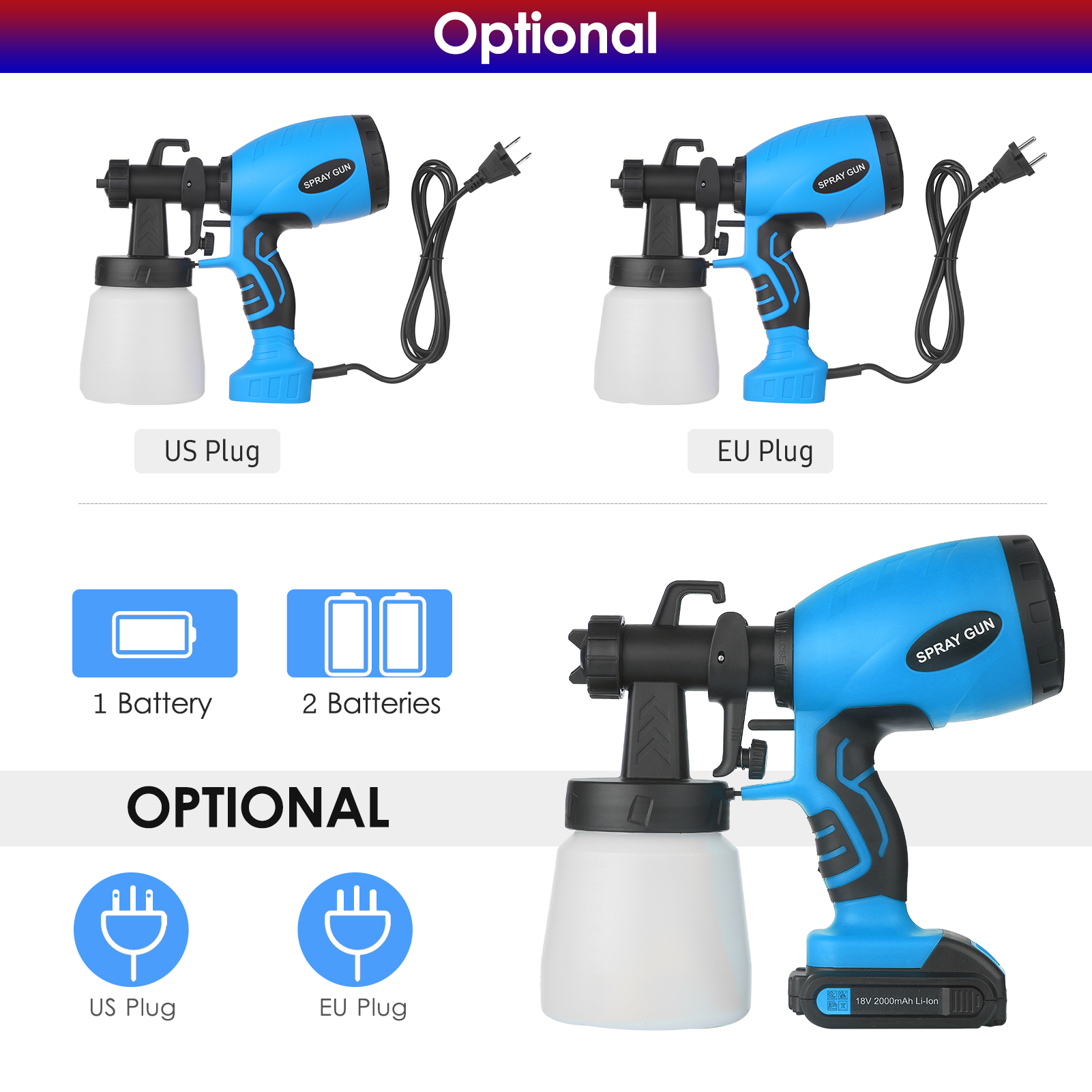 550W Electric Spray Gun 800ml High Pressure Paint Sprayer 3 Spray Patterns Flow Rate Control