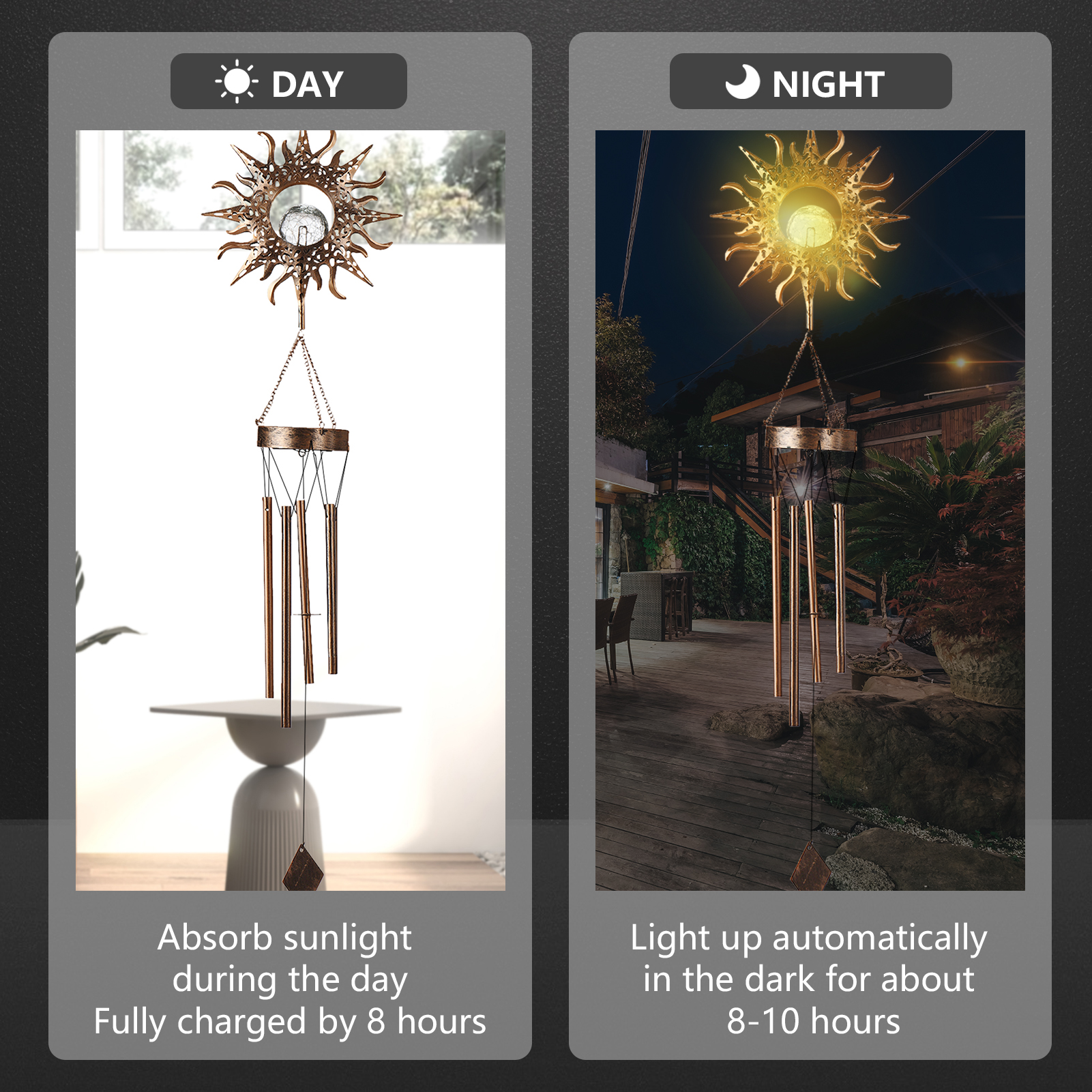thumbnail image 5 of Campanas de viento Eccomum con luz LED decoración nocturna jardín al aire libre impermeable, 5 of 6