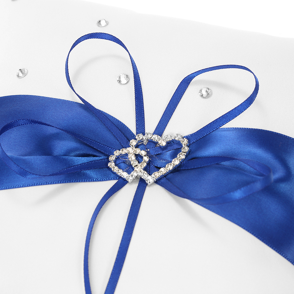 5pcs/set Wedding Supplies Double Heart Satin Flower Girl Basket + 7 * 7 inches Ring Bearer Pillow + Guest Book + Pen Holder + Bride Garter Set Blue