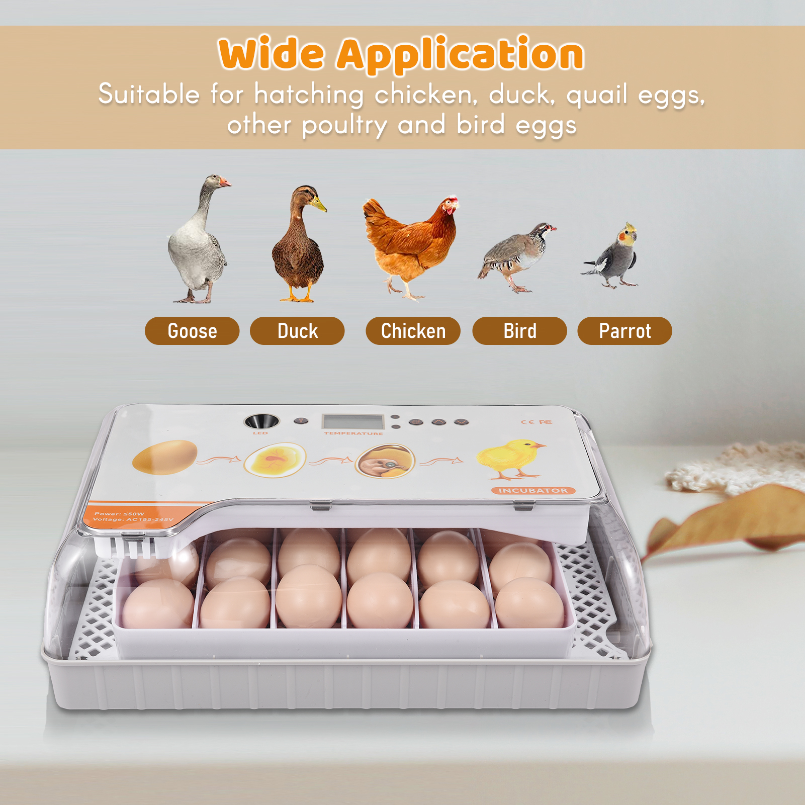 Digital Egg Incubator,Automatic Digital 152/176/232 Eggs Poultry Hatcher Tool Temperature Control For Chicken Duck Pigeon Quail Bird(176 Eggs