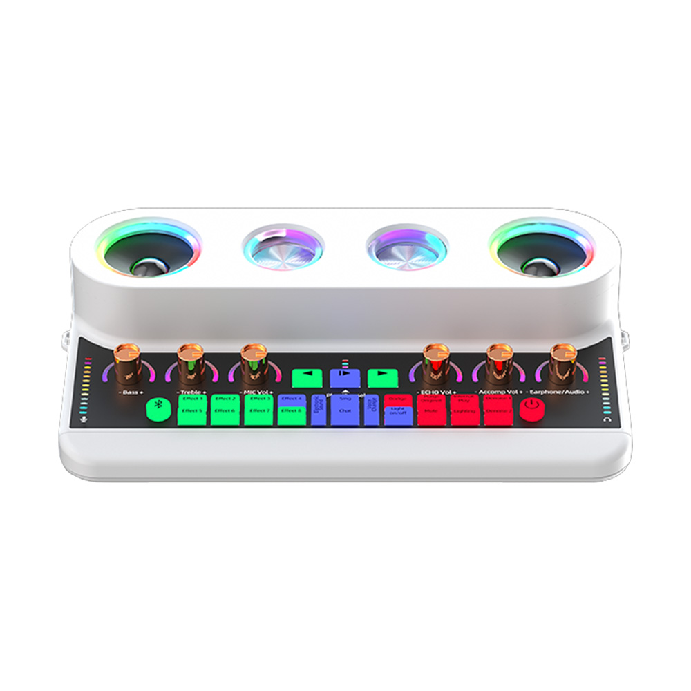 Sound Card & Audio Podcast Equipment Portable Karaoke Machine Multifunctional Rechargeable BT Sound Card Electric Sound Broadcast Equipment with DSP Noise Reduction Colorful Light Effect for Live Broadcasting /Streaming/Podcasting /Recording/Singing/PC/Computer ndoor Outdoor Party