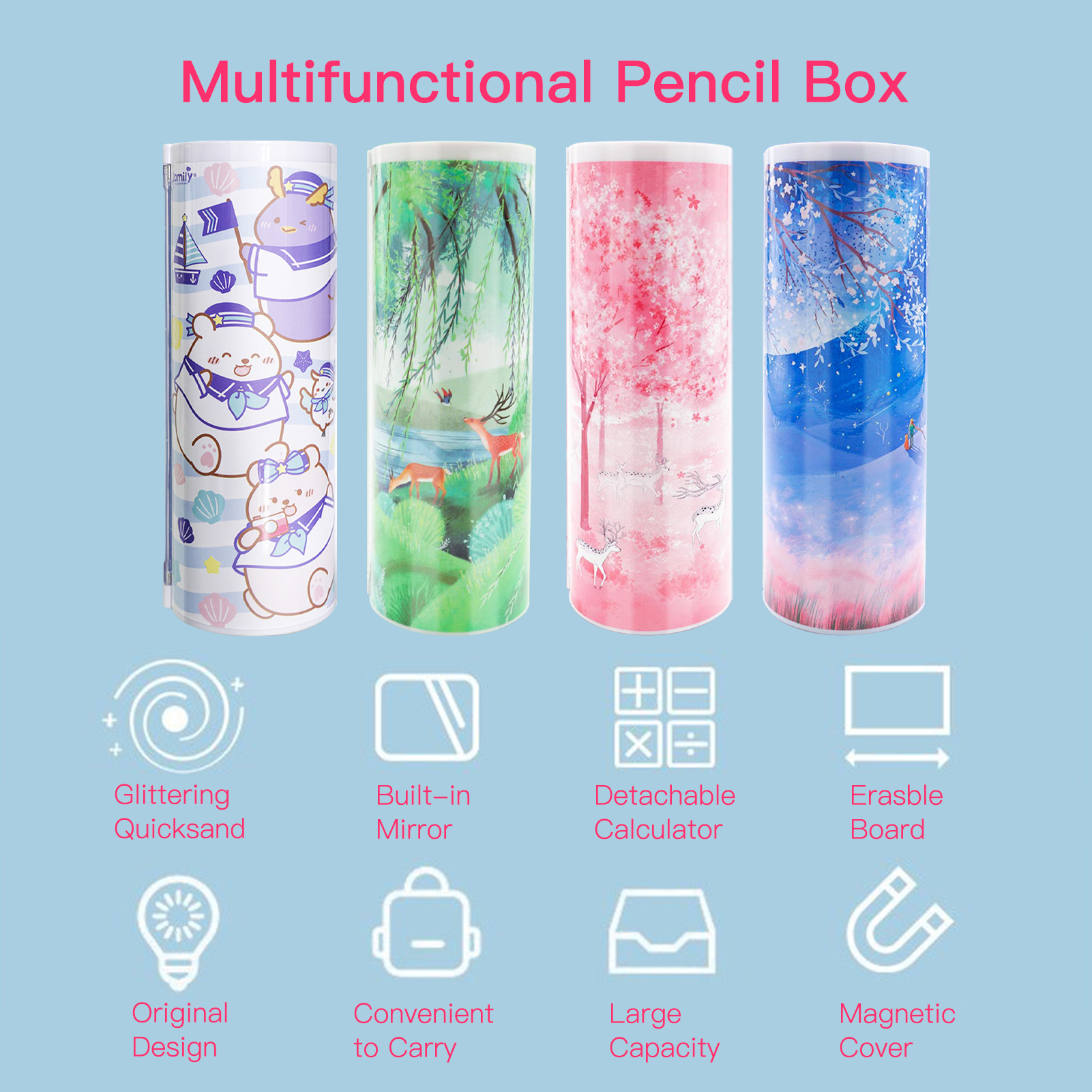 NBX Pencil Cases Multifunctional Standing Quicksand Pencil Case Organizer Double Layer
