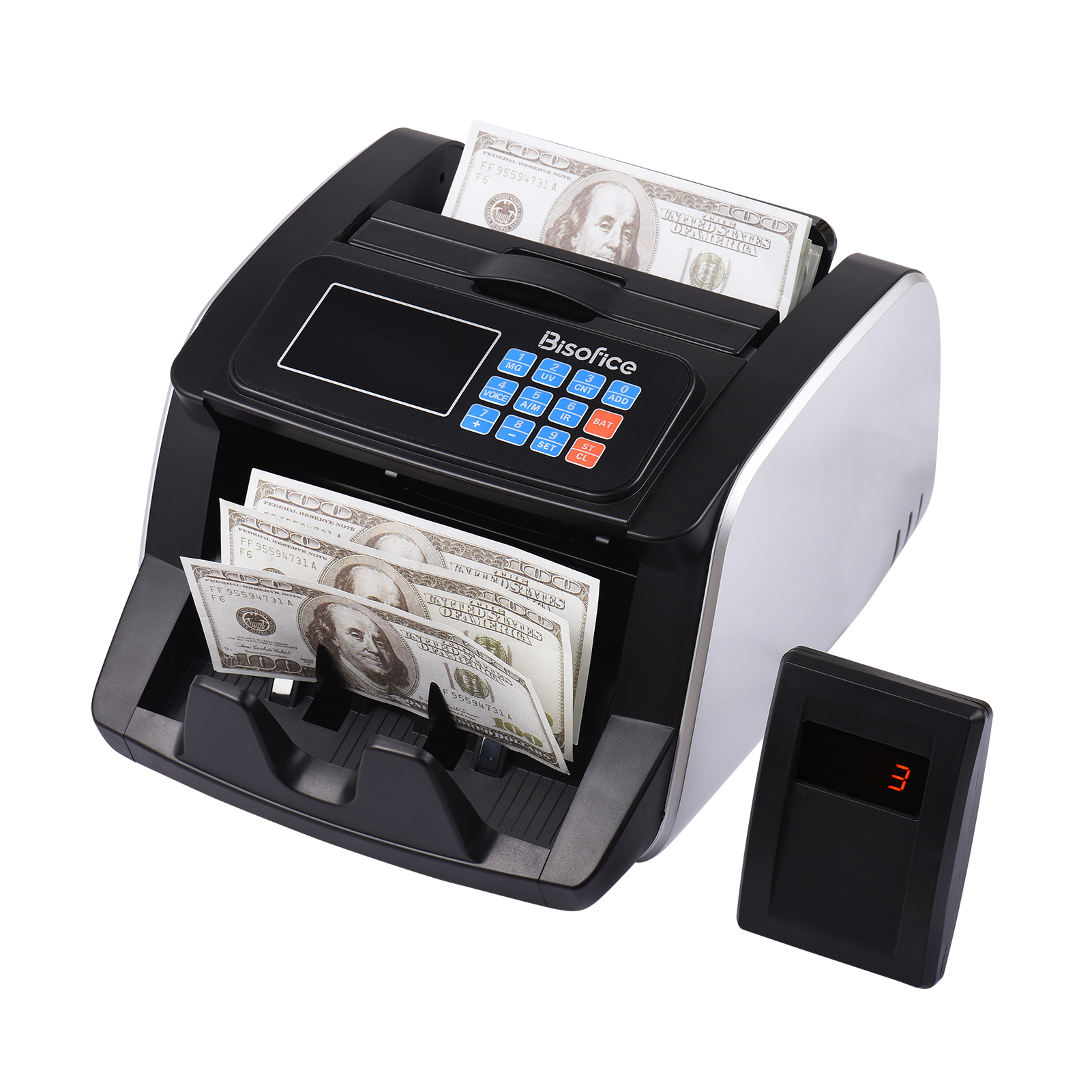 Bisofice Money Counter Machine Counterfeit Bill Detector Automatic Money Detection Top Loading Bill Counting Machine with UV MG IR for EURO US Dollar Add and Batch Modes Suitable for Shops Grocery Stores Restaurants Hotel Small Business - ShopShipShake