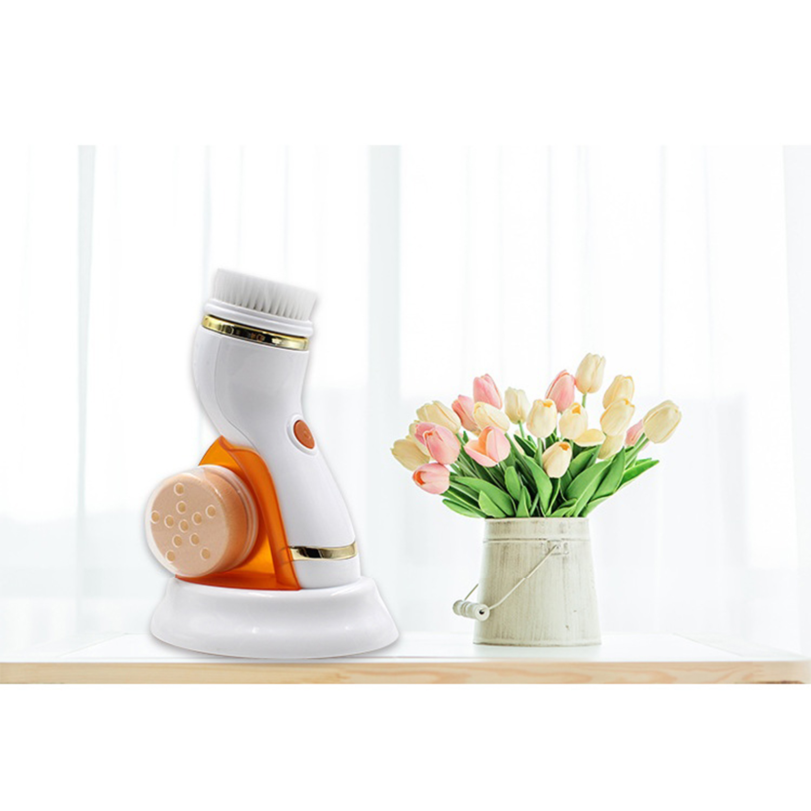 360° Facial Cleansing Brush 2 Speed Levels Waterproof Face Brush with Storage Rack 4 Brush Heads for Deep Cleansing Make-up Removing Gentle Exfoliating Removing Blackhead Massaging