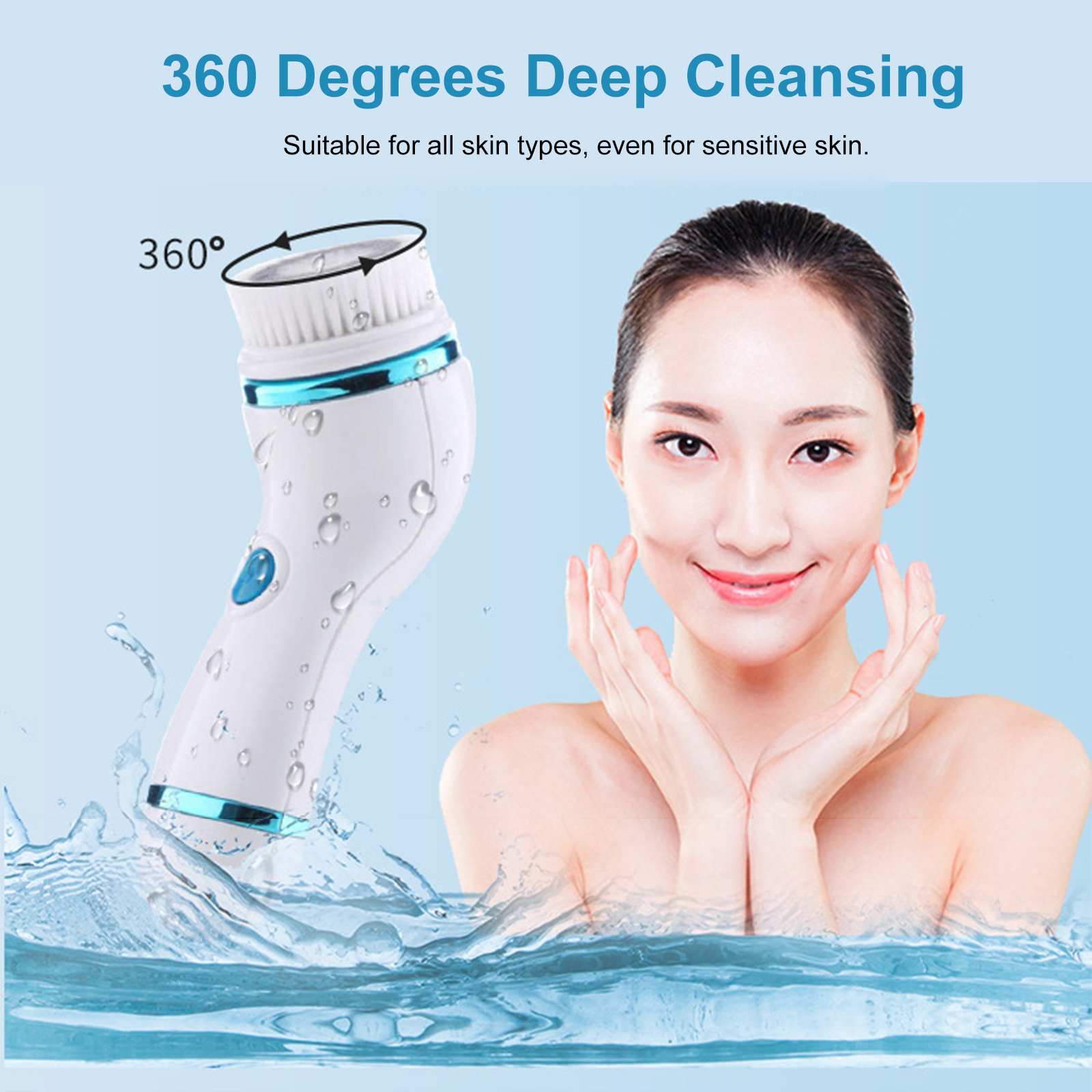 360° Facial Cleansing Brush 2 Speed Levels Waterproof Face Brush with Storage Rack 4 Brush Heads for Deep Cleansing Make-up Removing Gentle Exfoliating Removing Blackhead Massaging