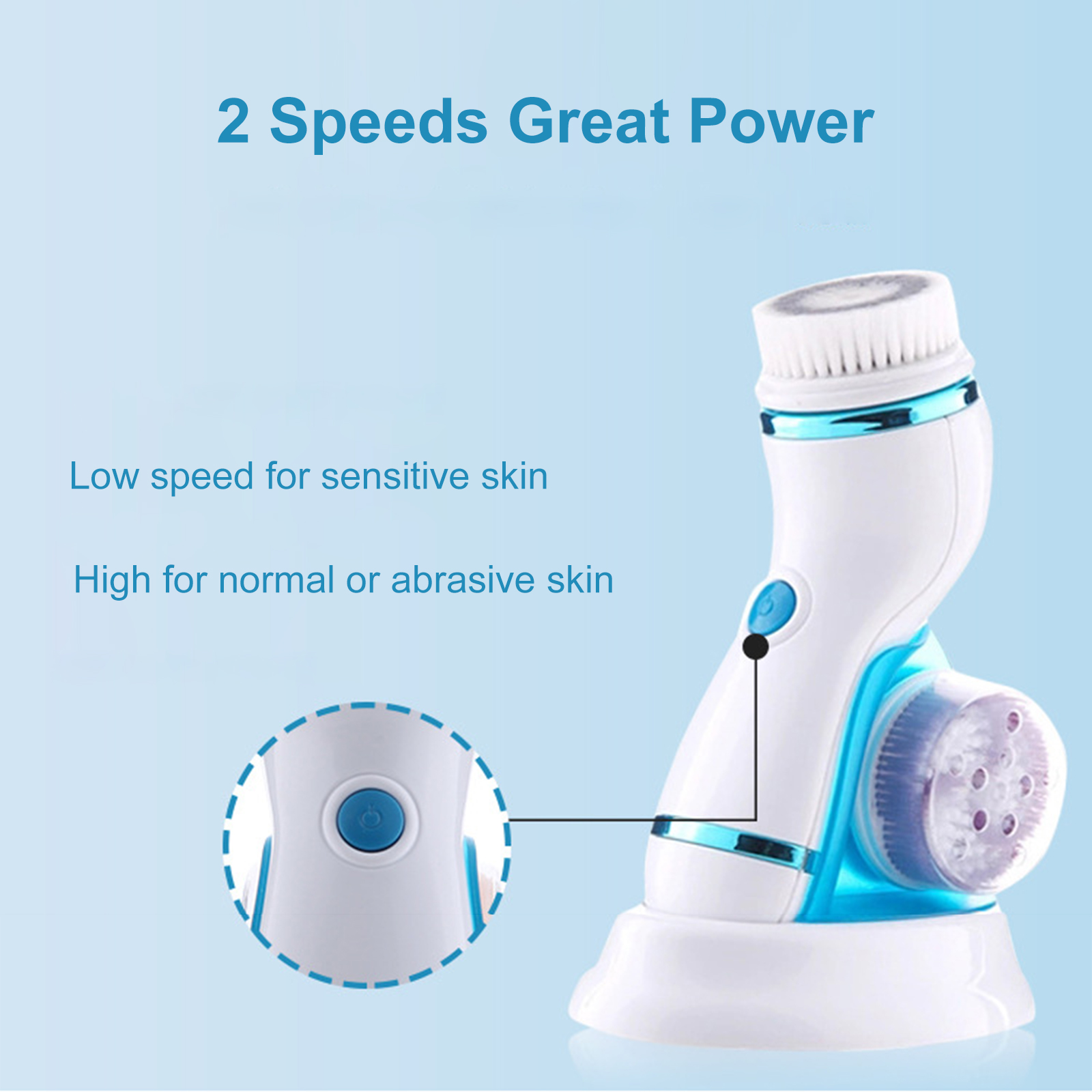 360° Facial Cleansing Brush 2 Speed Levels Waterproof Face Brush with Storage Rack 4 Brush Heads for Deep Cleansing Make-up Removing Gentle Exfoliating Removing Blackhead Massaging
