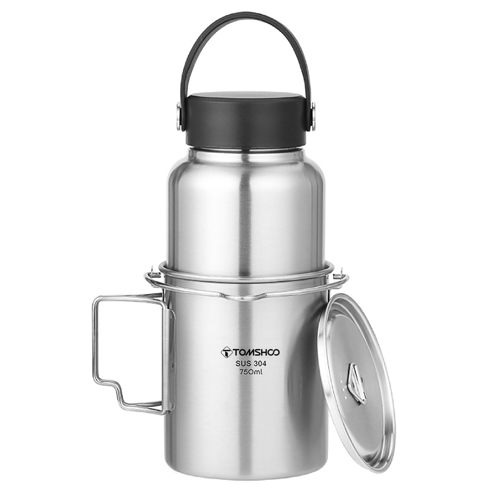 TOMSHOO 1050ml Stainless Steel Water Bottle W/ 750ml Hanging Pot for  Outdoor | eBay