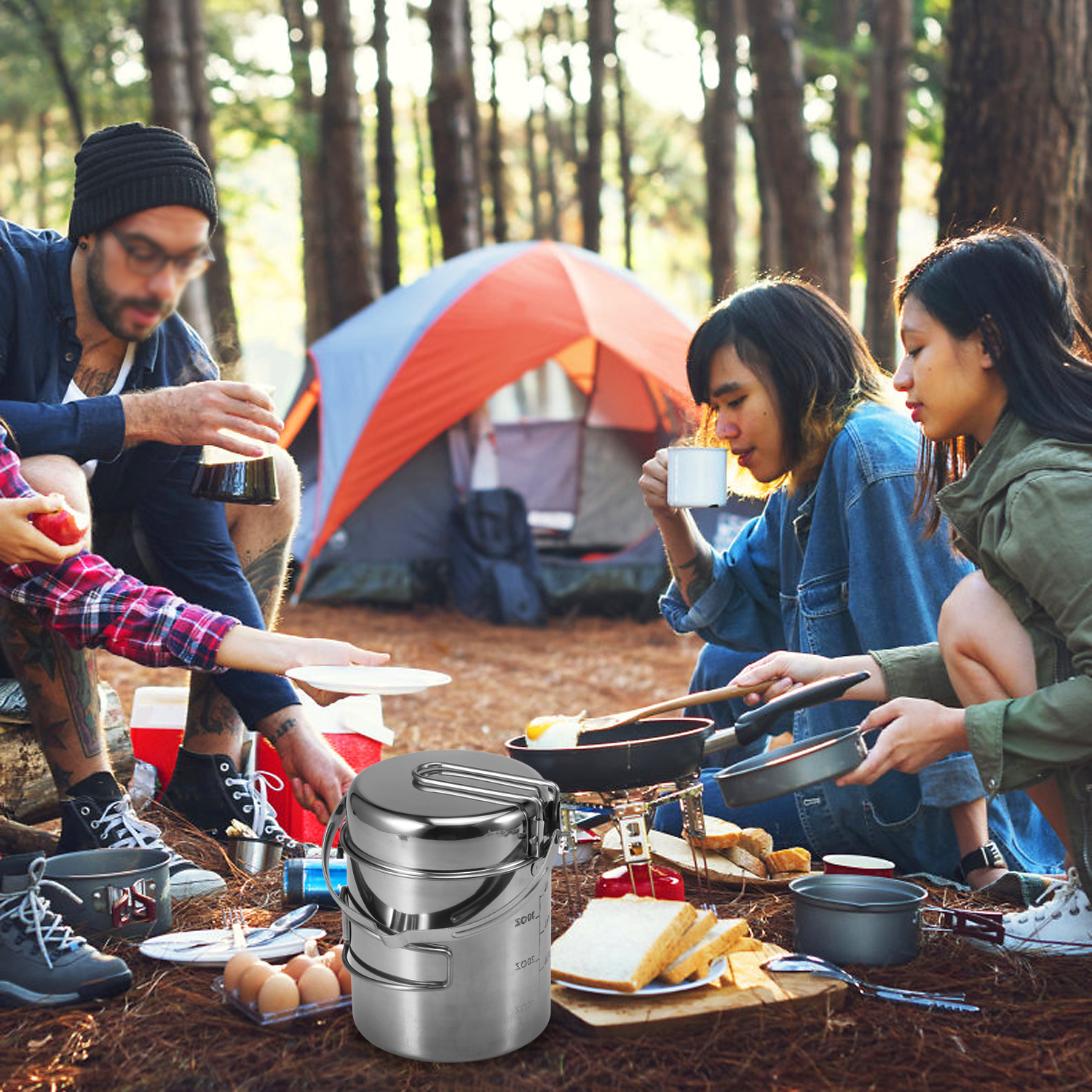 Stainless Steel Camping Pans Camping Cookware Set - Compact Stainless Steel Campfire Cooking Pots And Pans Camping Pot - View #10