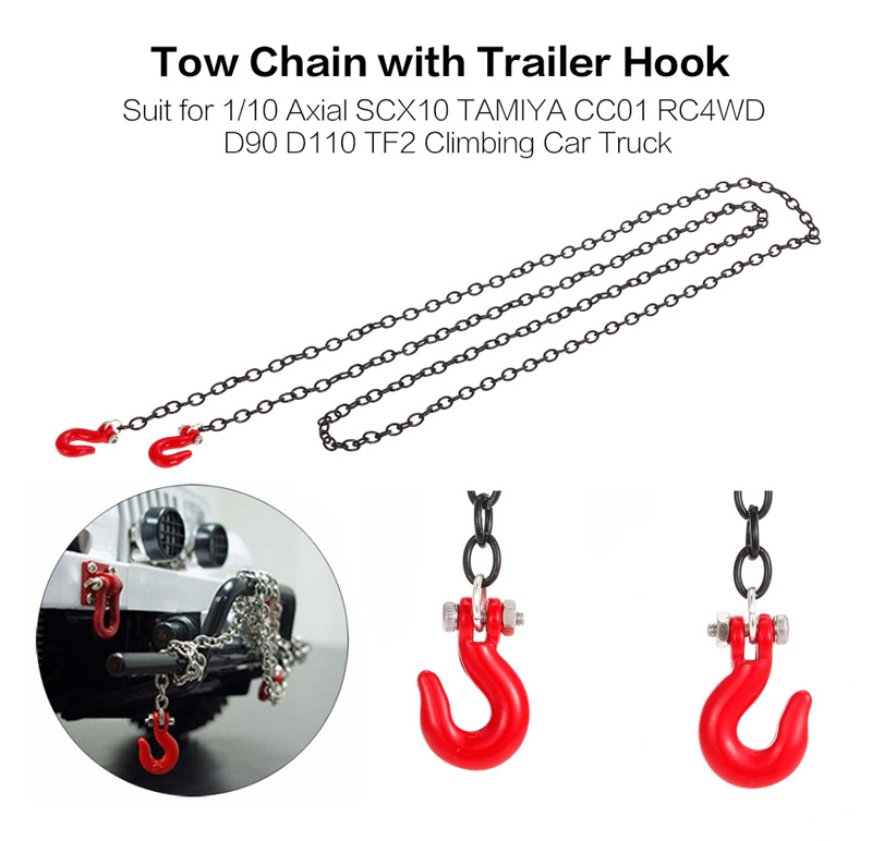Tow Winch Hook Trailer Chain Shackle fr RC 1/10 Axial Scx10 D90 D110 TF2 Car