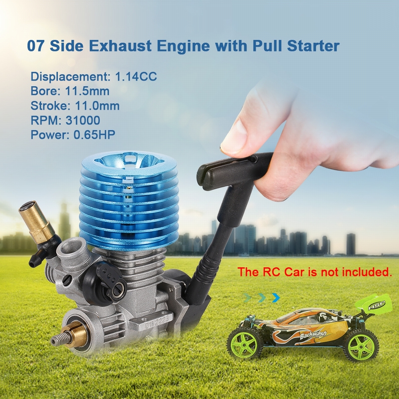 1.14CC 7CXP Side Exhaust Metal Nitro Engine Hand Pull Starter For 1/16 Scale RC Racing Model Buggy Car Truck 31000 rpm 