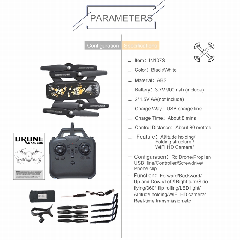 DM IN107S Selfie Drone Wifi FPV RC Quadcopter - RTF for Sale - US$39.99 ...