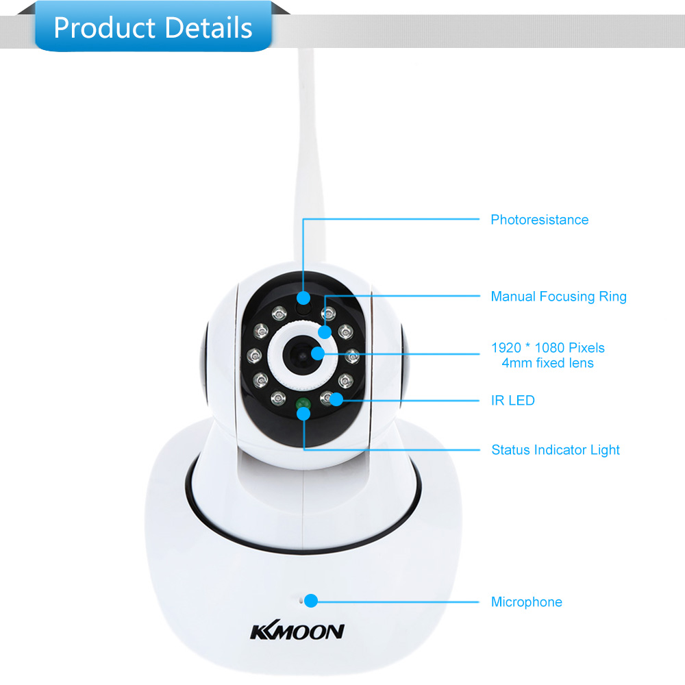 KKmoon 1080P HD H.264 2MP Camera PnP P2P Pan Tilt IR Cut WiFi
